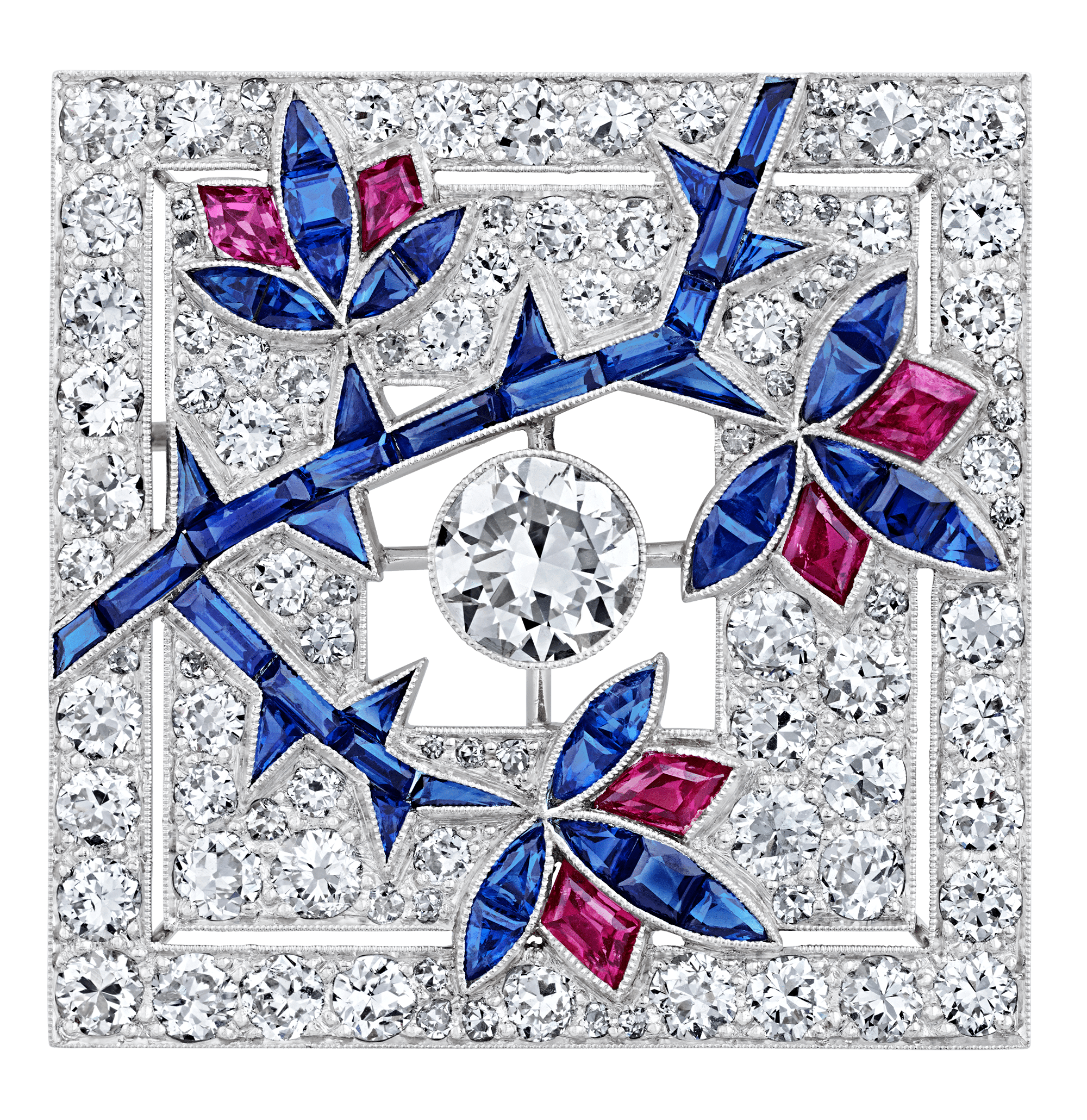 Art Deco Diamond and Sapphire Japanese Maple Tree Brooch
