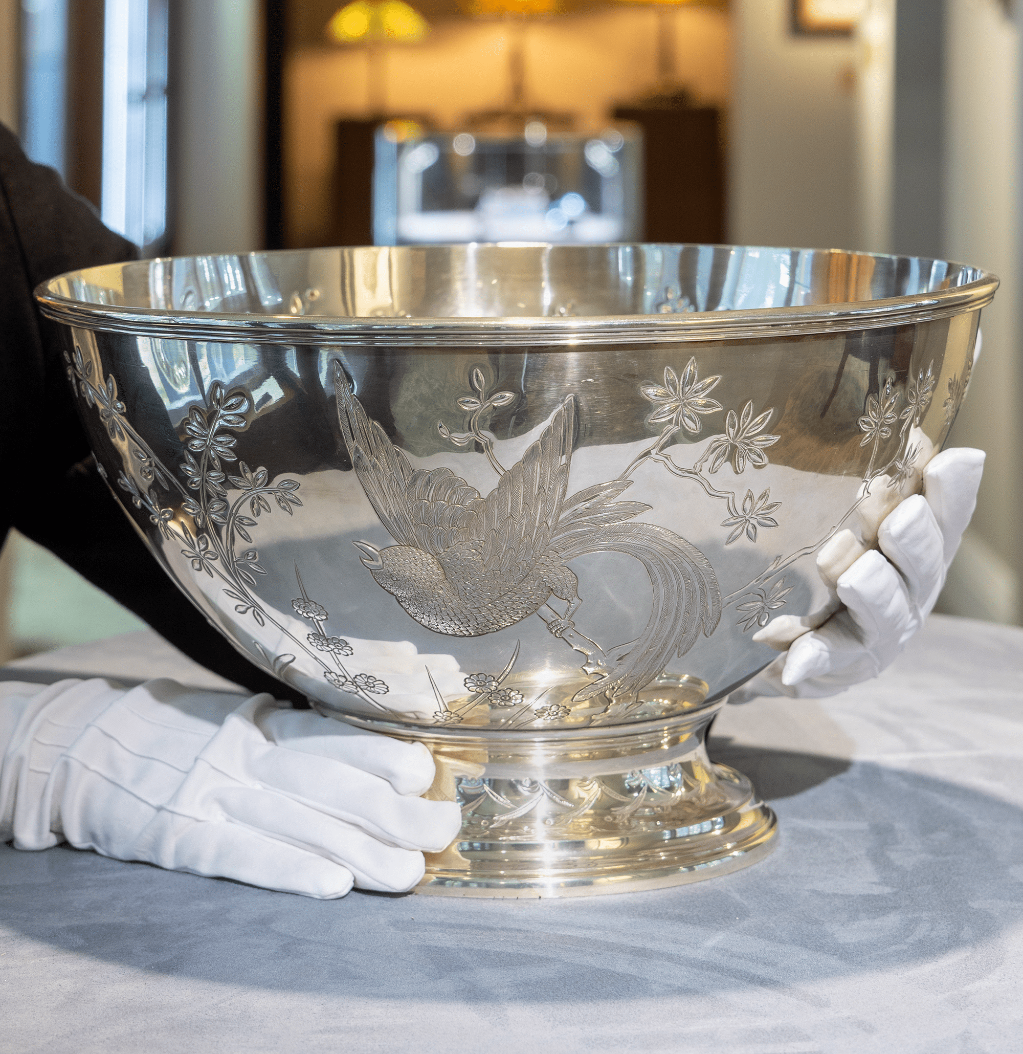 Tiffany & Co. Silver Punchbowl with Bird