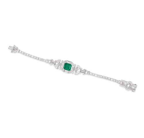 Art Deco Colombian Emerald and Diamond Bracelet