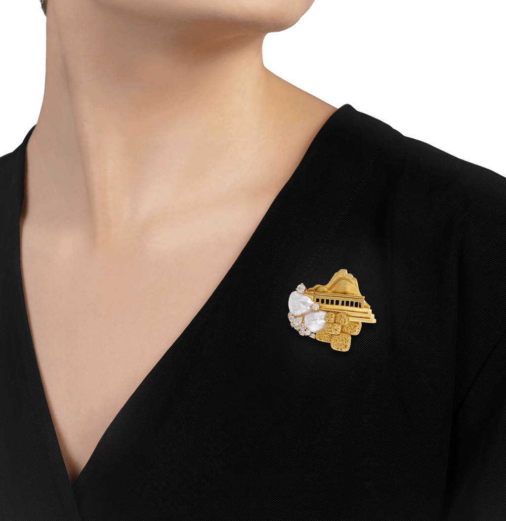 Henry Dunay Pearl and Diamond Sabi Brooch