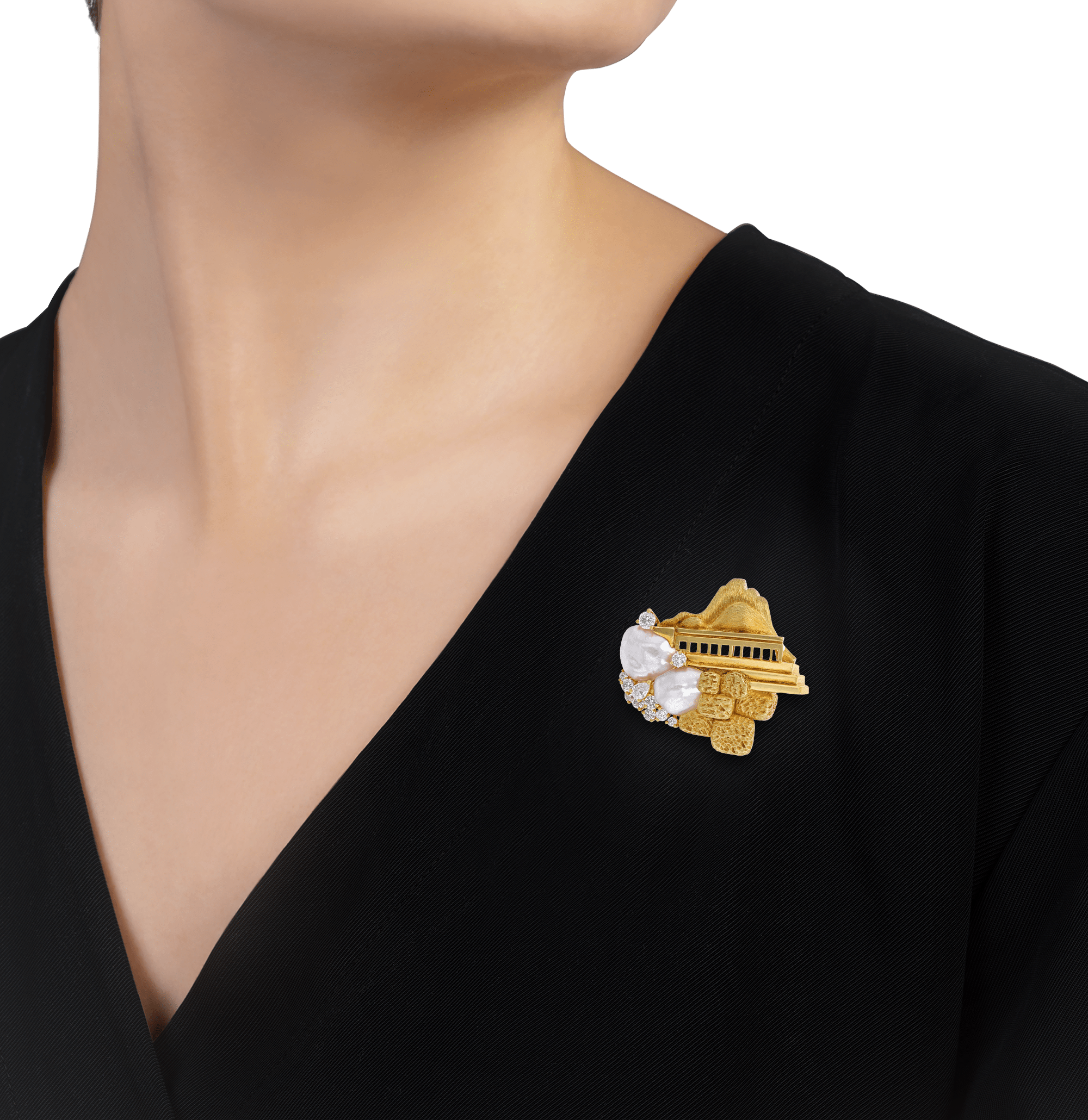 Henry Dunay Pearl and Diamond Sabi Brooch