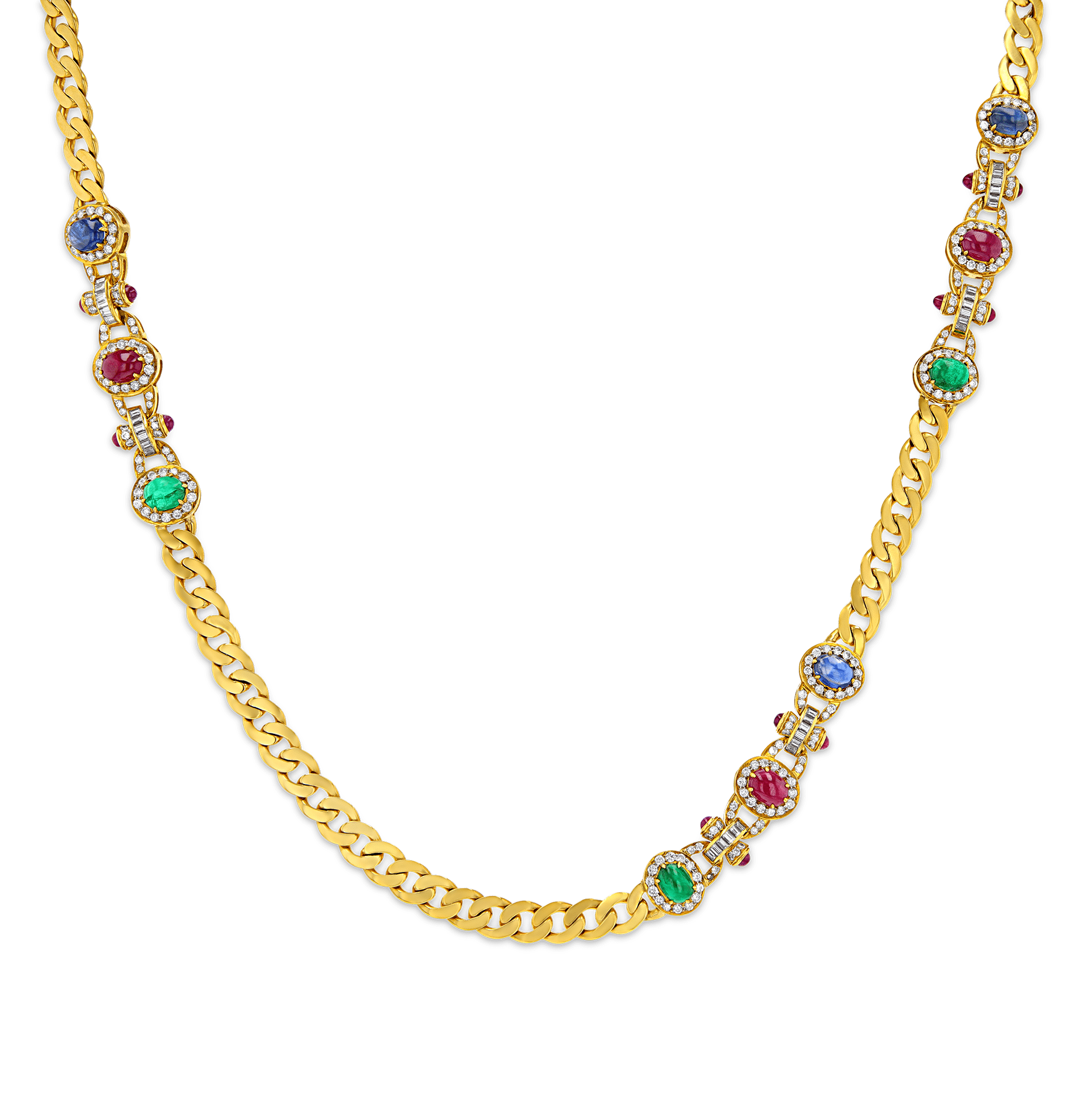 Emerald, Ruby, Sapphire and Diamond Necklace
