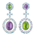 Tourmaline, Aquamarine, Amethyst and Tsavorite Garnet Earrings