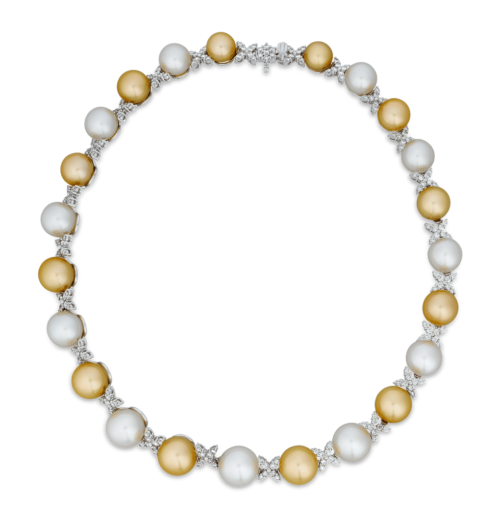White and Gold South Sea Pearl and Diamond Necklace