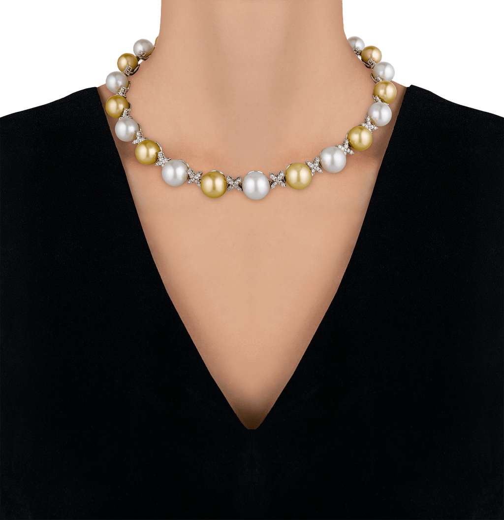 White and Gold South Sea Pearl and Diamond Necklace