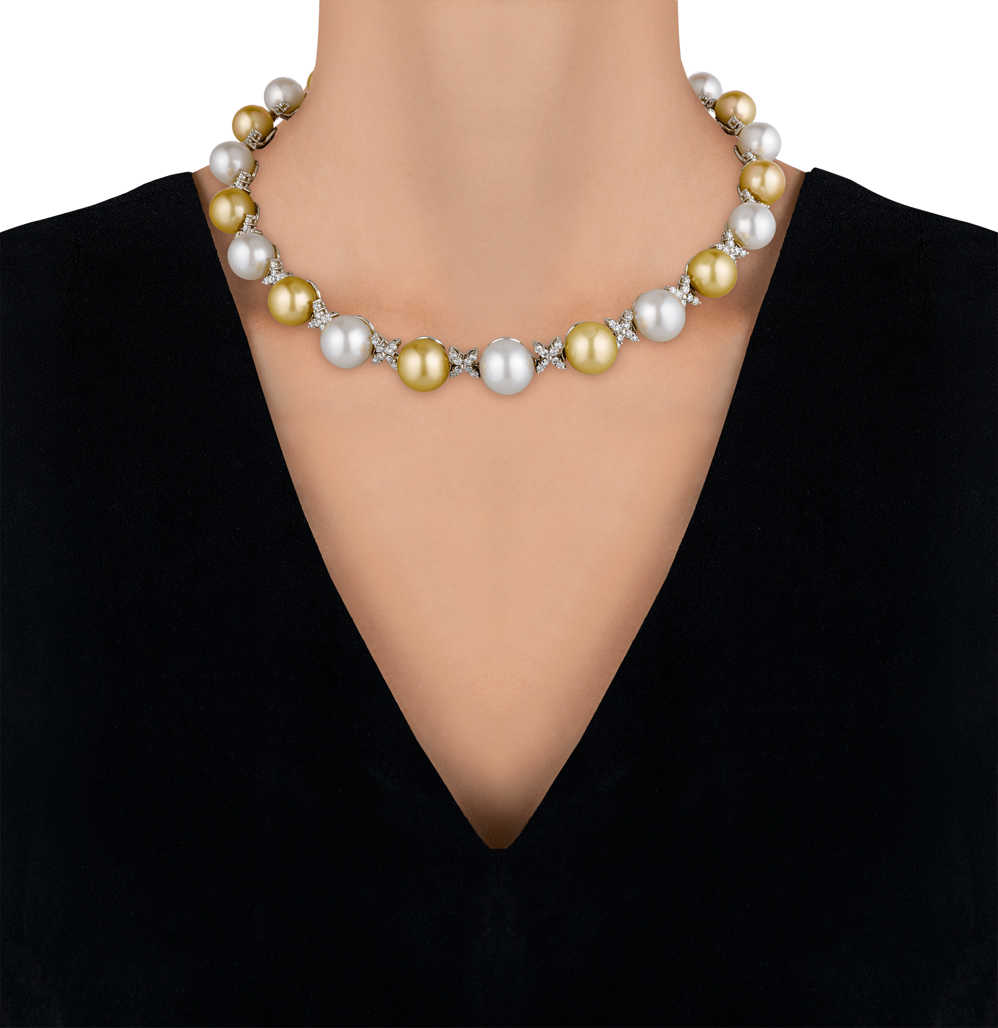 White and Gold South Sea Pearl and Diamond Necklace