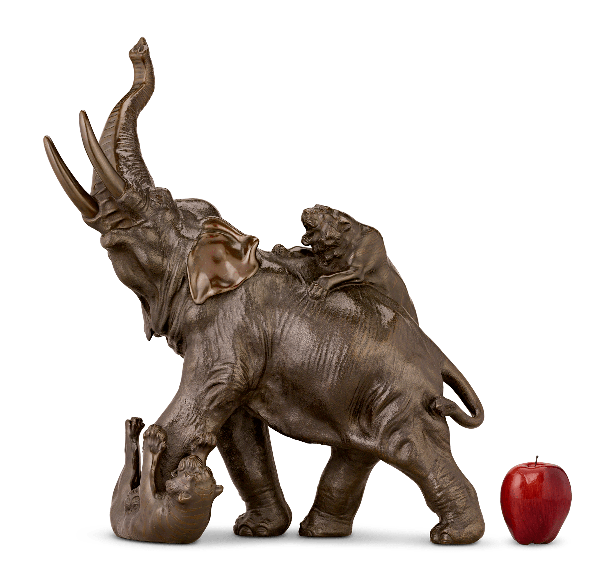 Japanese Bronze Elephant and Tigers by Genryusai Seiya