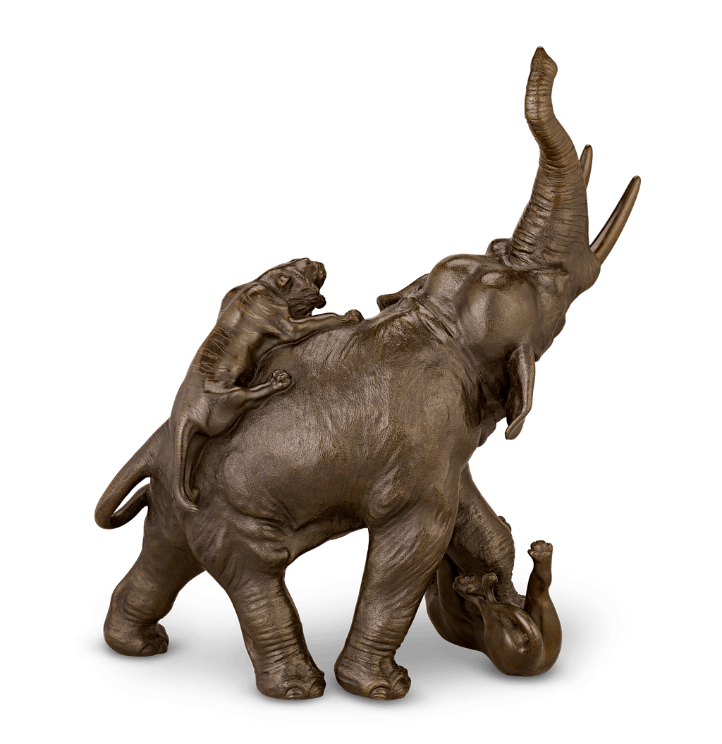 Japanese Bronze Elephant and Tigers by Genryusai Seiya