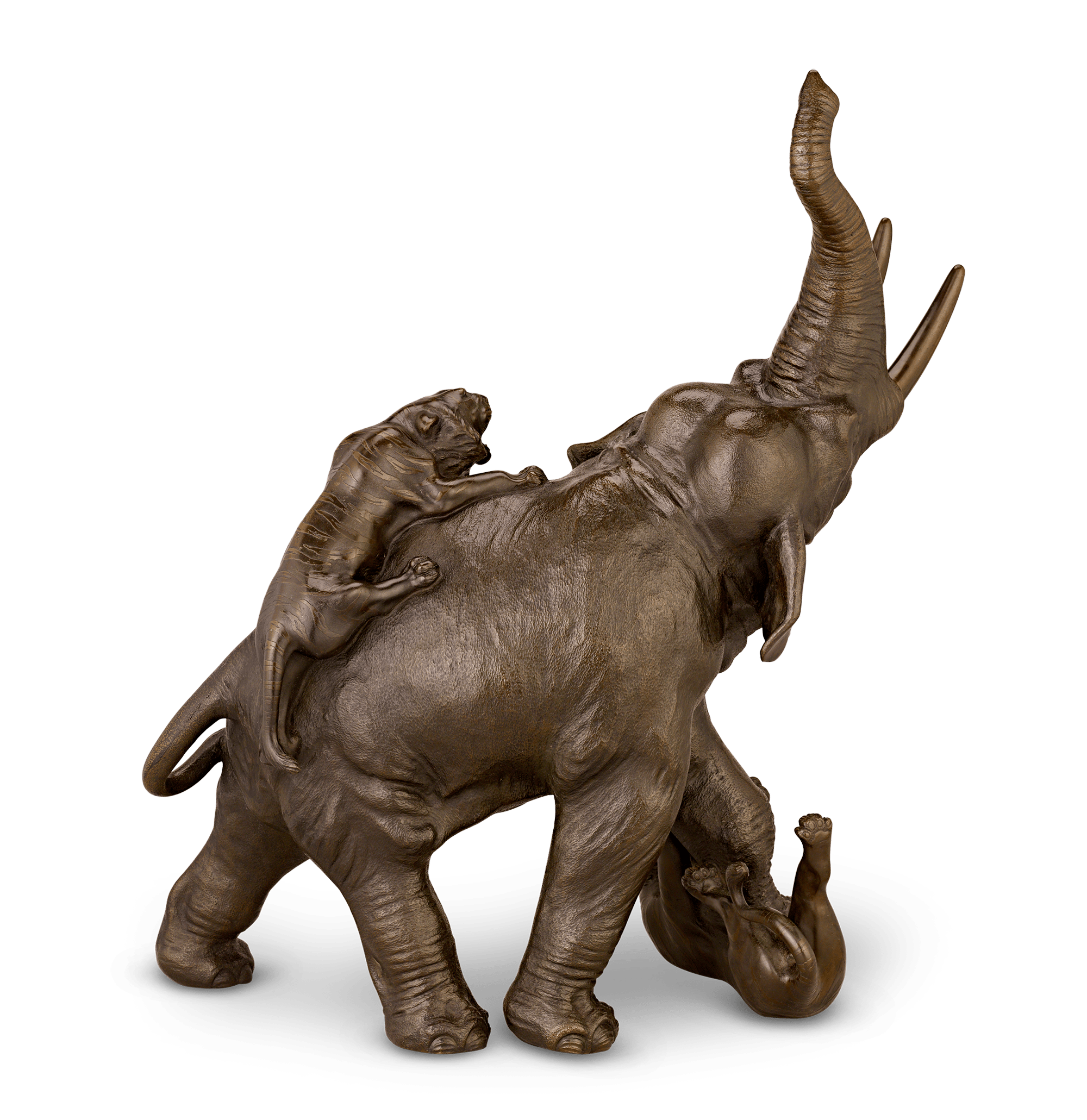 Japanese Bronze Elephant and Tigers by Genryusai Seiya