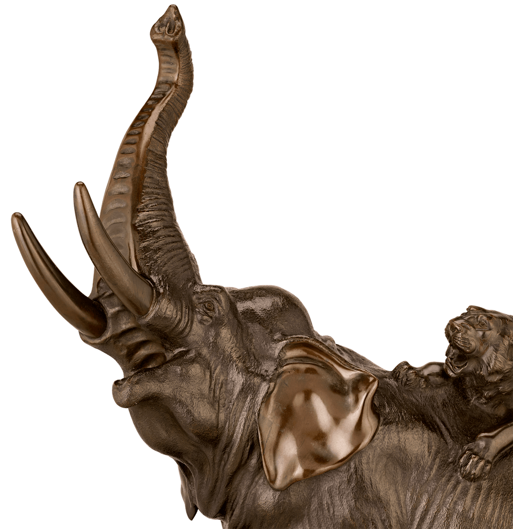 Japanese Bronze Elephant and Tigers by Genryusai Seiya
