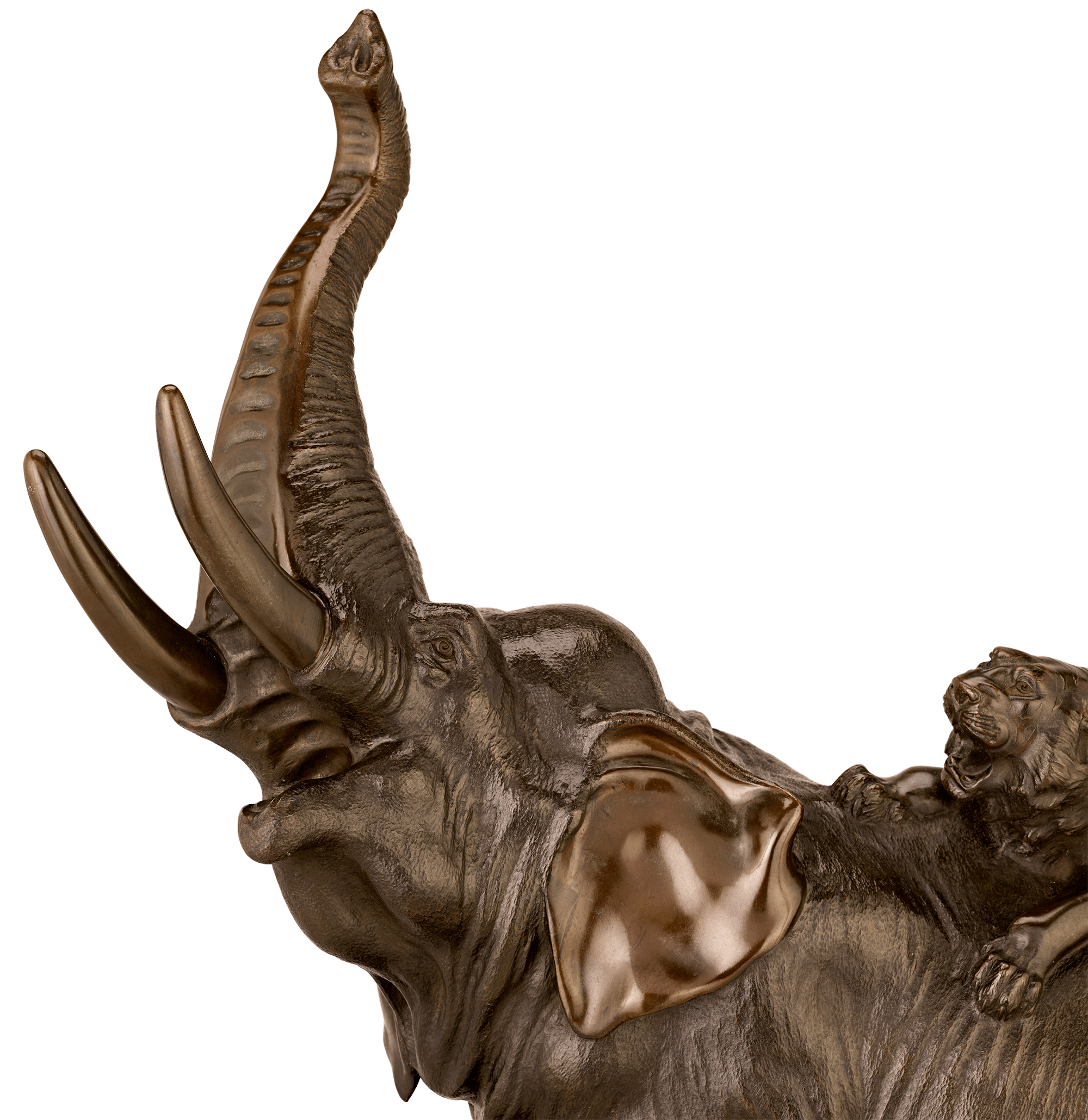 Japanese Bronze Elephant and Tigers by Genryusai Seiya