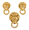 Van Cleef & Arpels Lion Earrings and Brooch Set, 2.10 carats