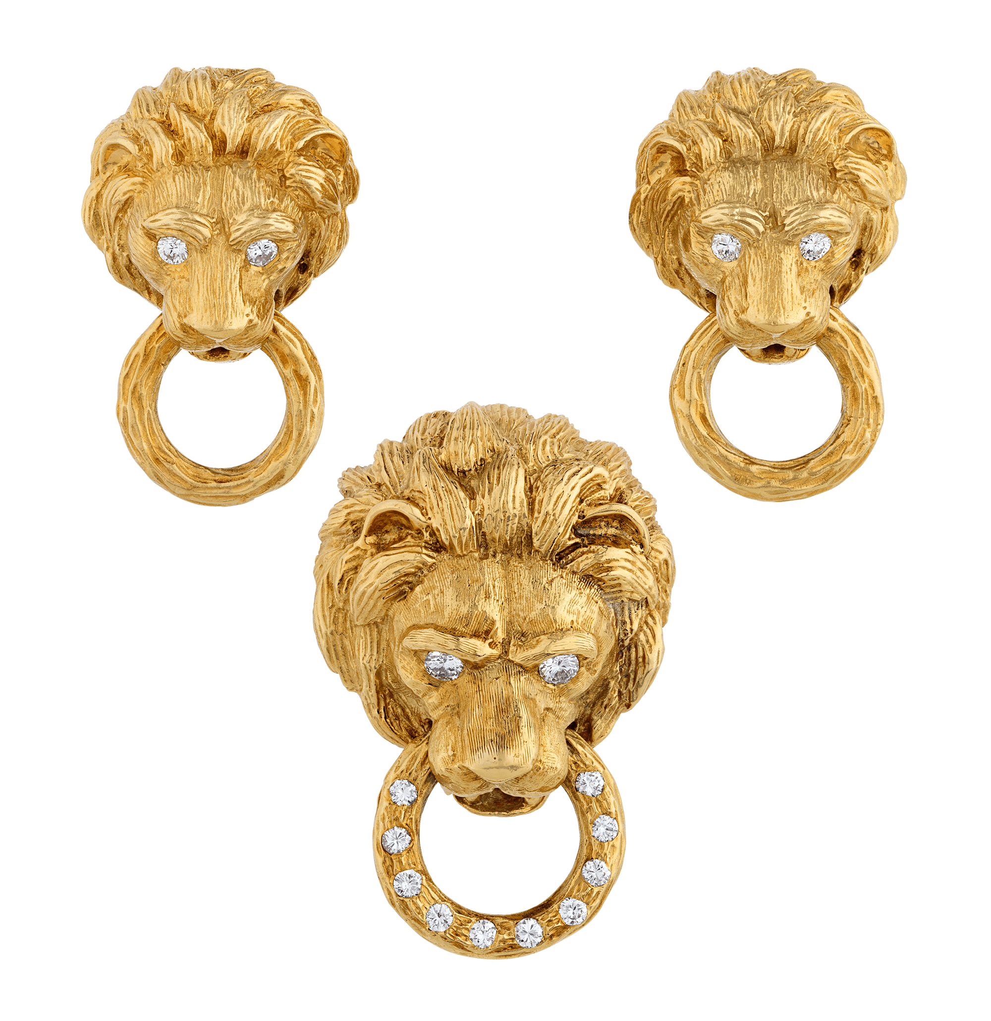 Van Cleef & Arpels Lion Earrings and Brooch Set, 2.10 carats