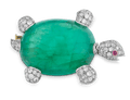 Van Cleef & Arpels Cabochon Emerald Turtle Brooch, 63.64 carats