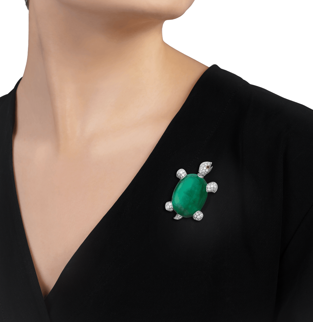 Van Cleef & Arpels Cabochon Emerald Turtle Brooch, 63.64 carats