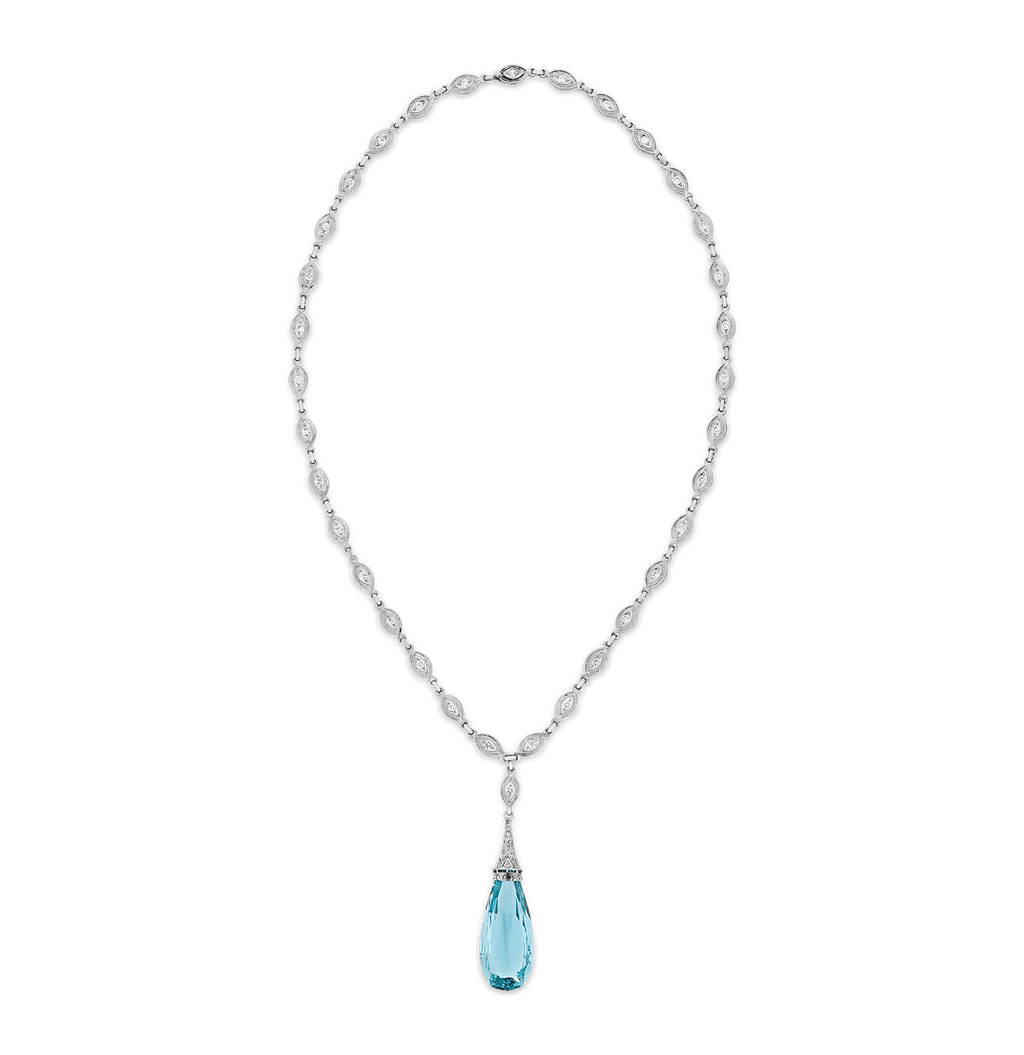 Art Deco Briolette Cut Aquamarine Pendant, 40.00 carats