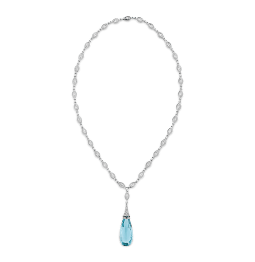 Art Deco Briolette Cut Aquamarine Pendant, 40.00 carats