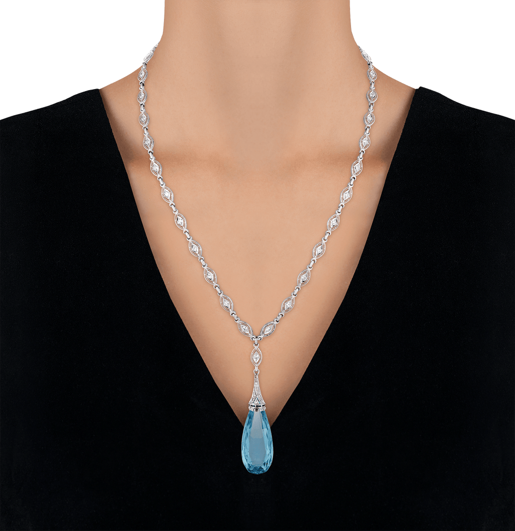 Art Deco Briolette Cut Aquamarine Pendant, 40.00 carats