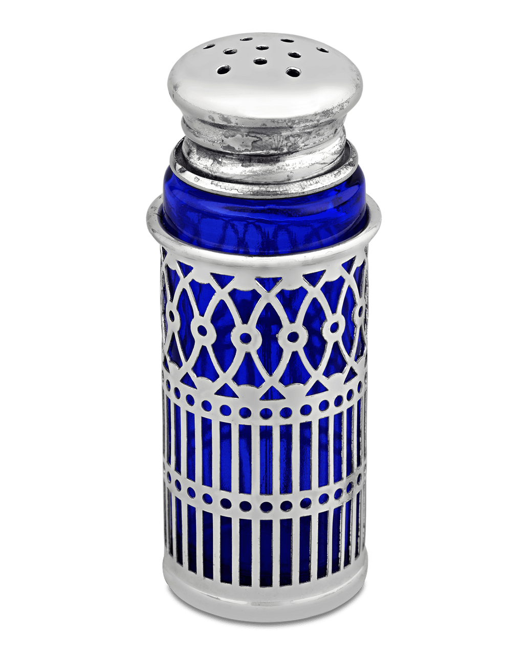Set of 12 Silver Salt and Pepper Shakers with Cobalt Liners