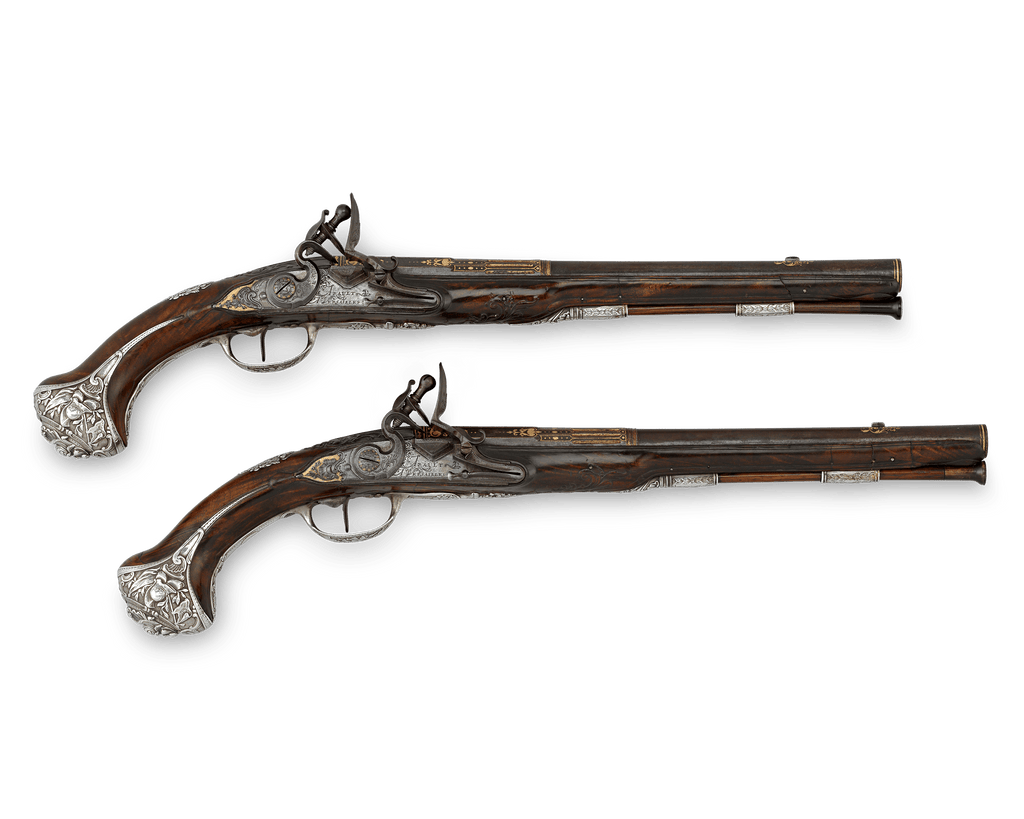 Pair of Silver-Mounted Flintlock Pistols for the Dauphin of France