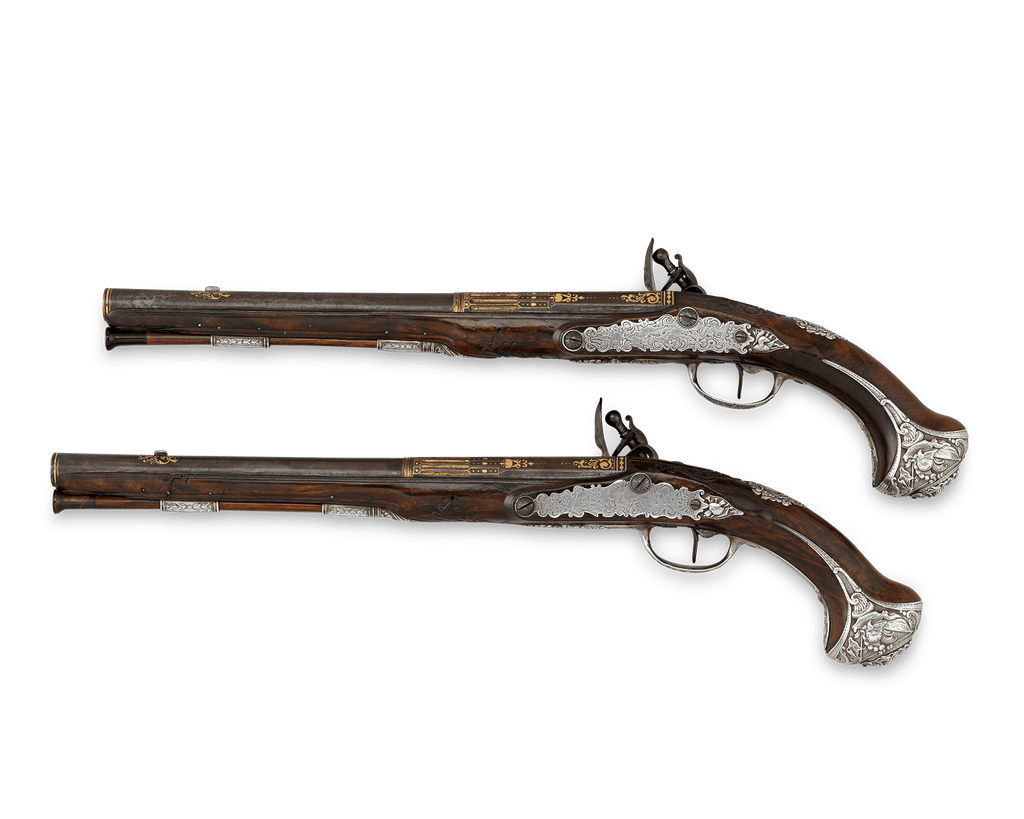 Pair of Silver-Mounted Flintlock Pistols for the Dauphin of France