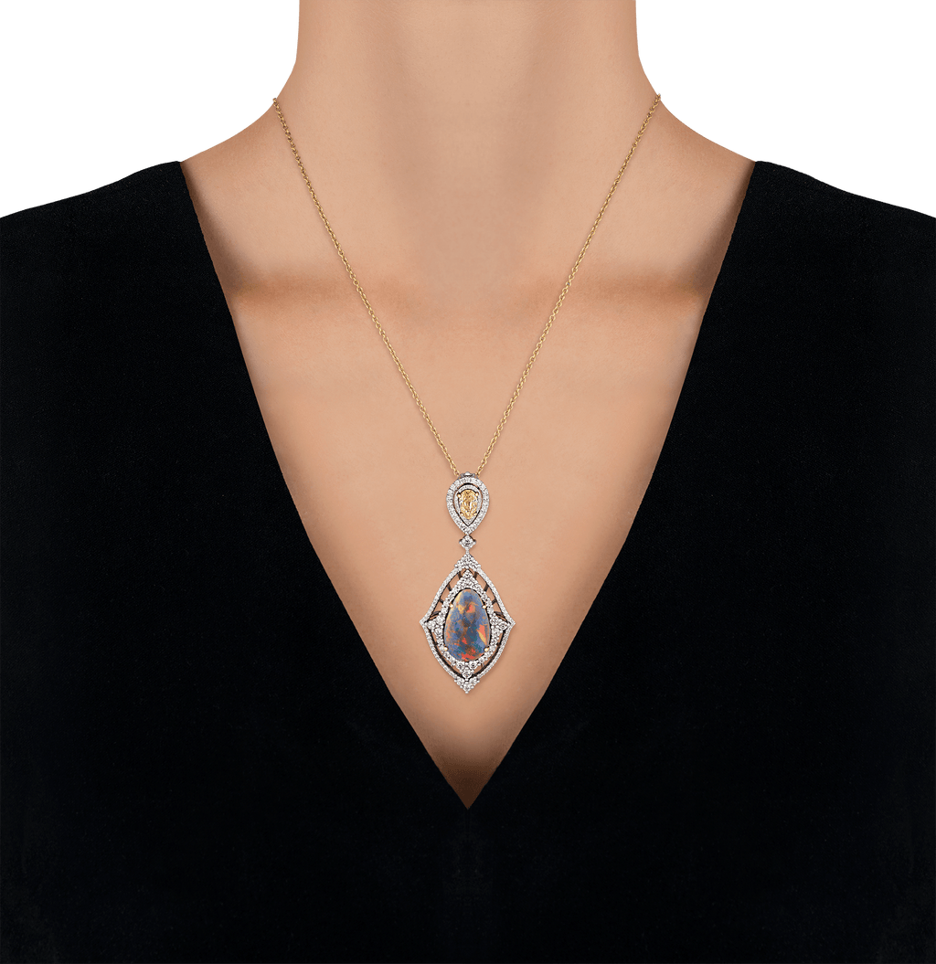 Black Opal and Natural Fancy Yellow Diamond Necklace