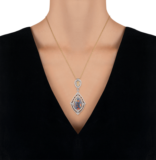 Black Opal and Natural Fancy Yellow Diamond Necklace