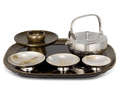 Silver and Lacquer Sake Set by Unno Shomin