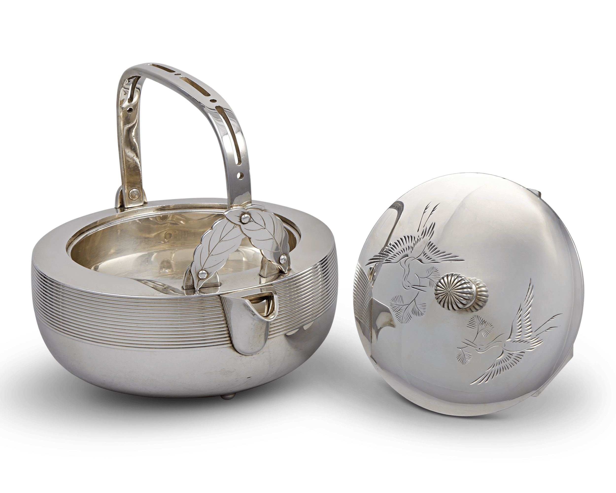 Silver and Lacquer Sake Set by Unno Shomin