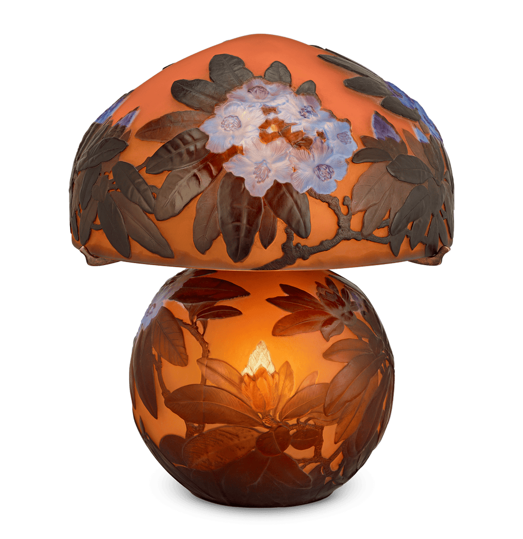 Rhododendron Blown Out Cameo Glass Lamp by Émile Gallé