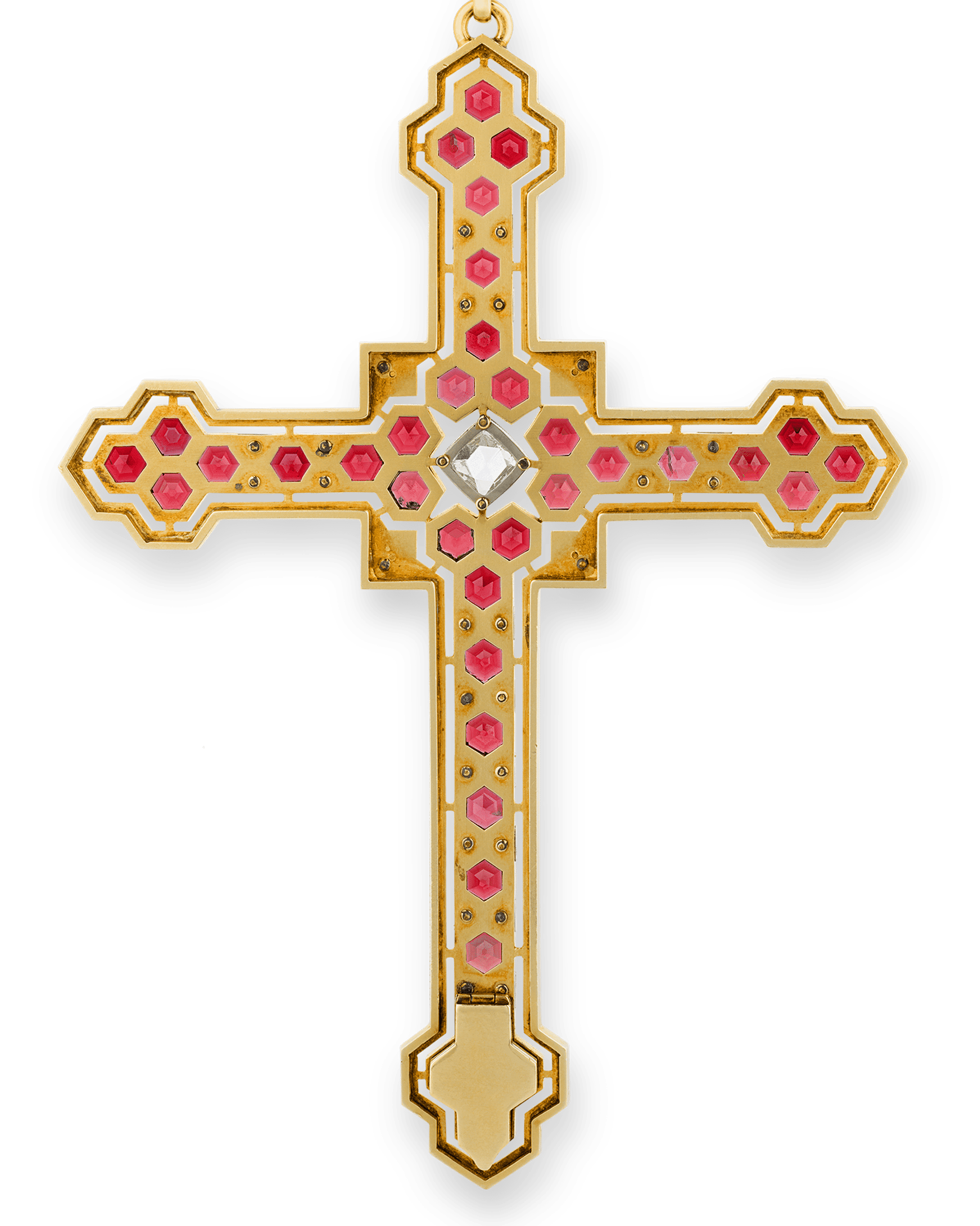 Mellerio Garnet, Diamond and Gold Cross Pendant