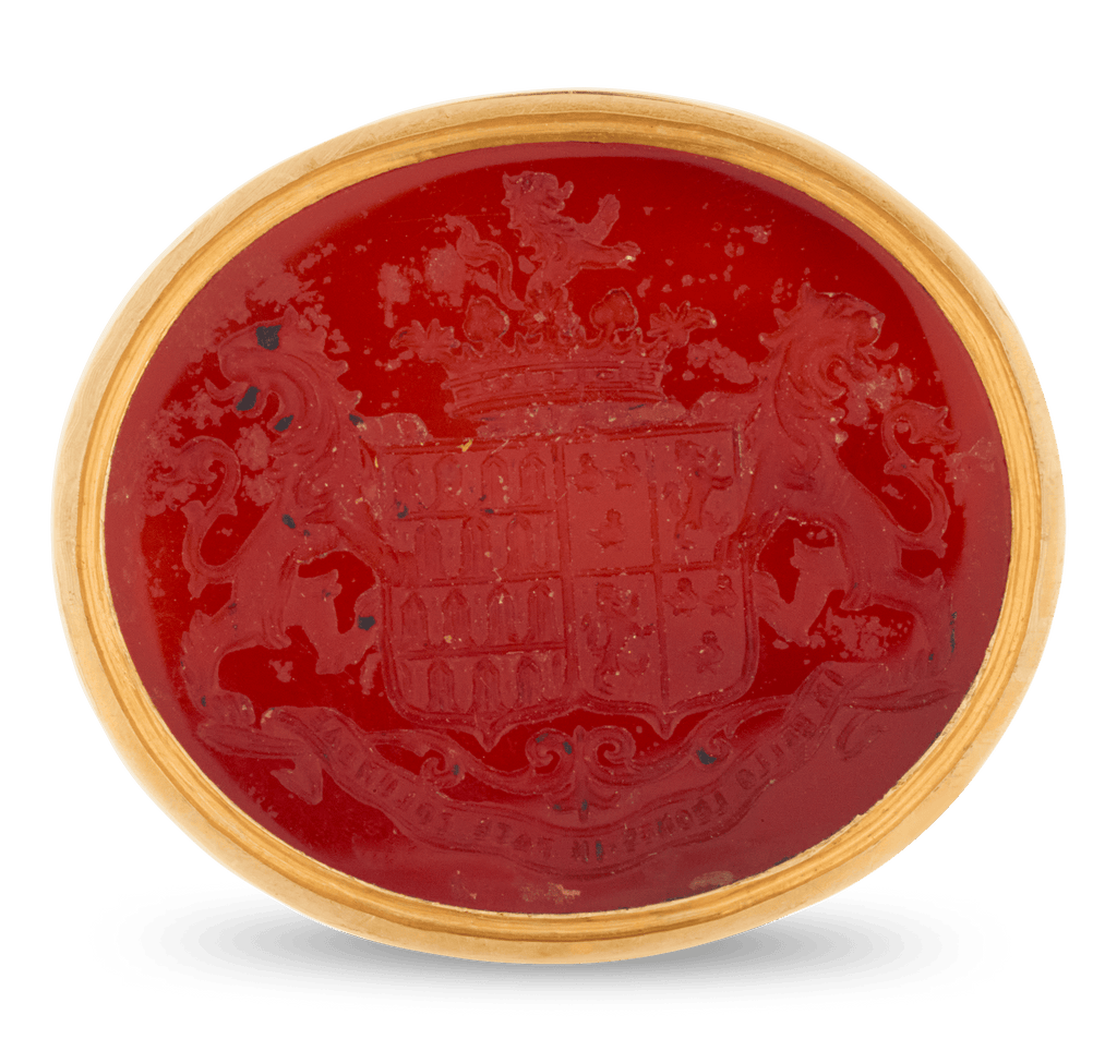 Gold Carnelian Armorial Seal with Agate Handle