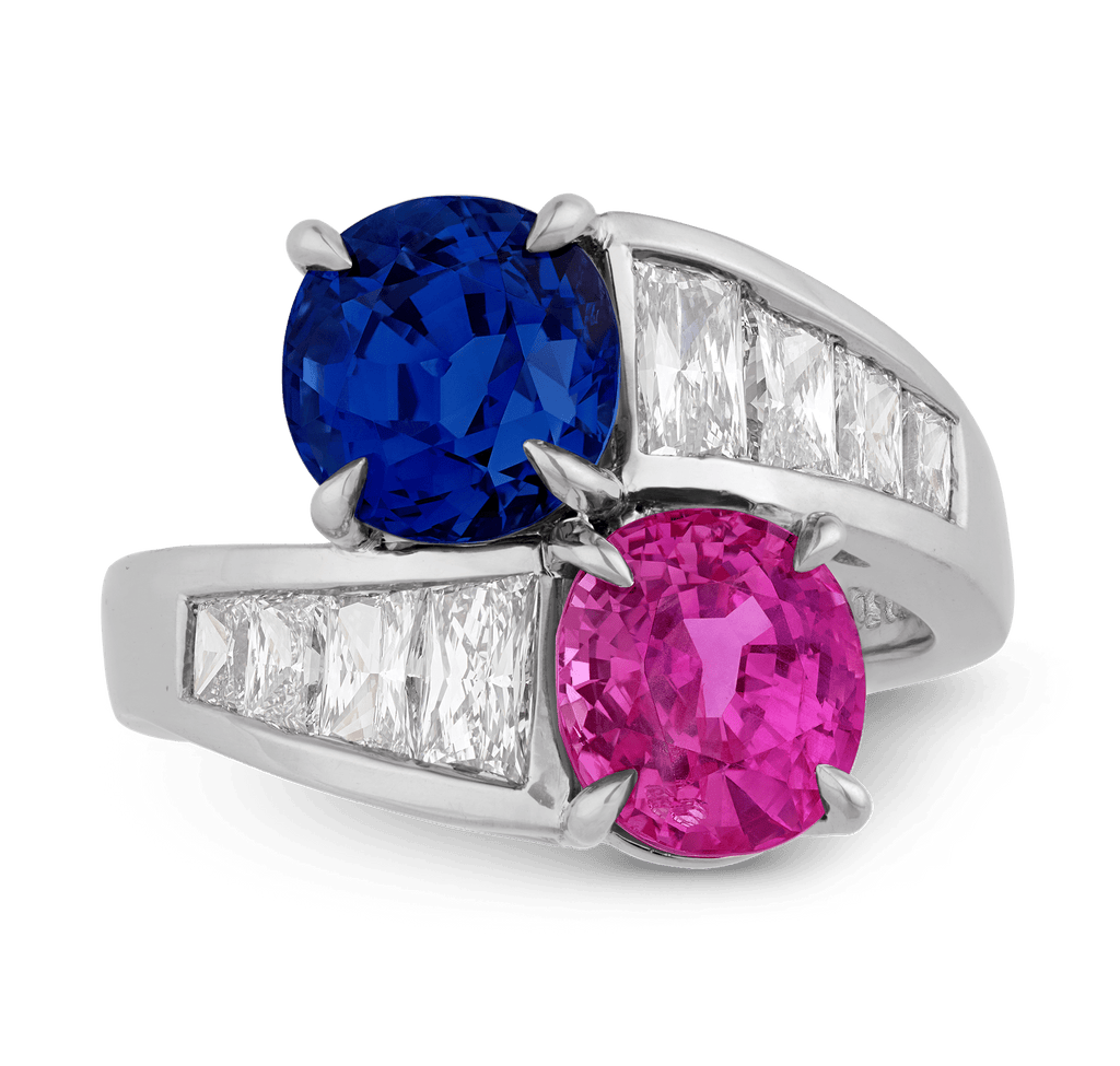 Unheated Pink and Blue Burma Sapphire Ring, 5.94 Carats