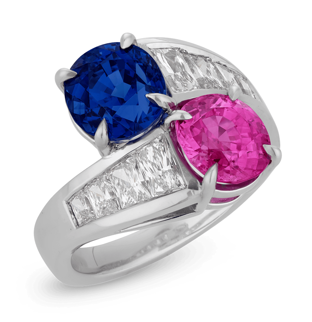 Unheated Pink and Blue Burma Sapphire Ring, 5.94 Carats