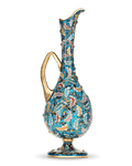 Moser Blue Glass and Enamel Parrot Ewer