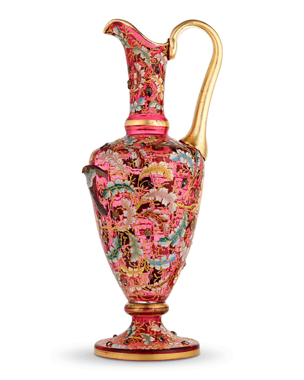 Moser Ruby Glass and Enamel Bird Ewer