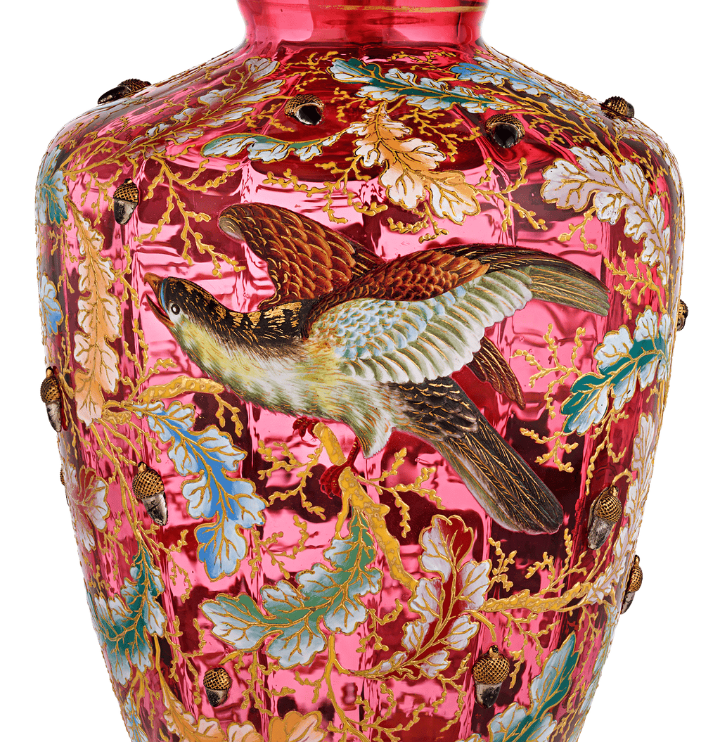 Moser Ruby Glass and Enamel Bird Ewer