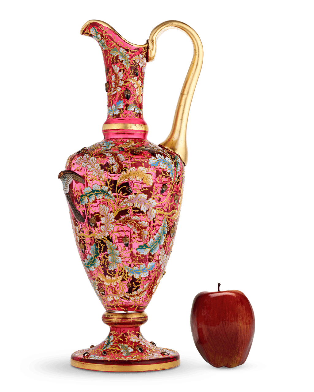 Moser Ruby Glass and Enamel Bird Ewer
