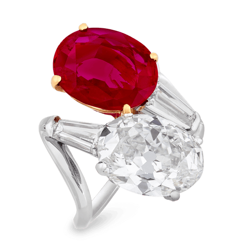 Bulgari Burma Ruby and Diamond Bypass Ring