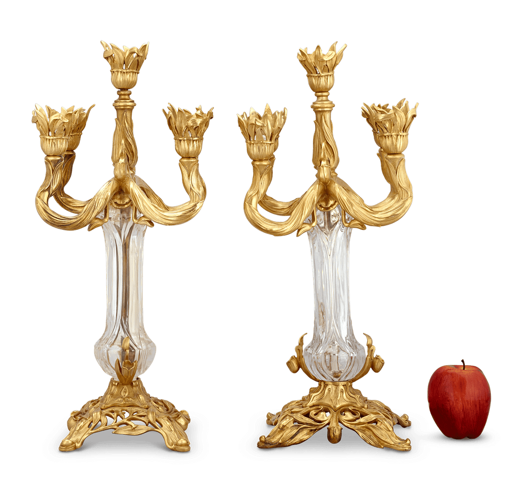 Art Nouveau Bronze and Crystal Candelabra by Baccarat