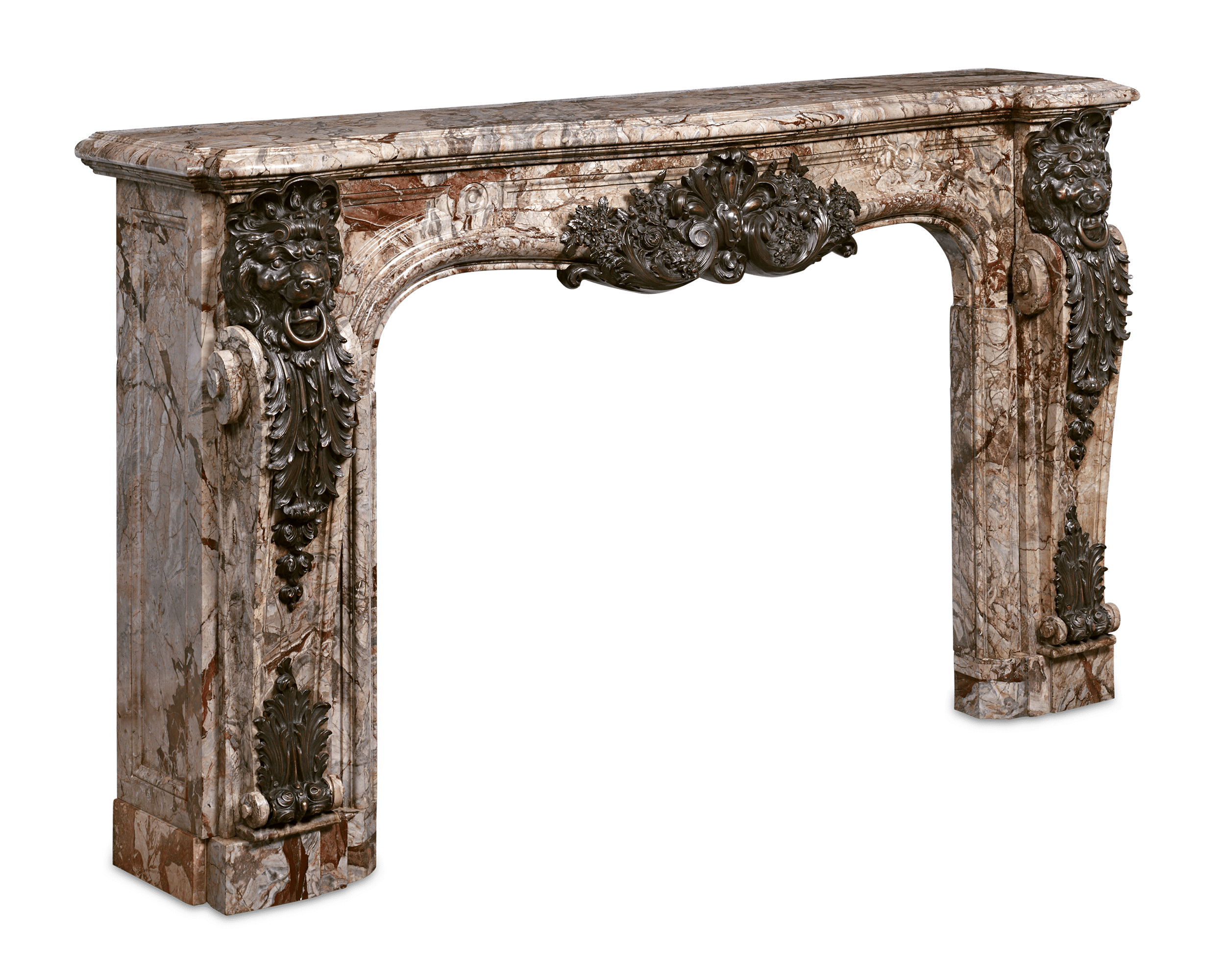 French Marble and Bronze Mantel