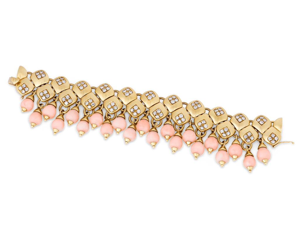 Retro Coral and Diamond Gold Bracelet