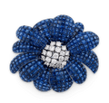 Sapphire Flower Brooch, 76.88 Carats