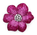 Pink Sapphire and Ruby Flower Brooch, 76.88 Carats