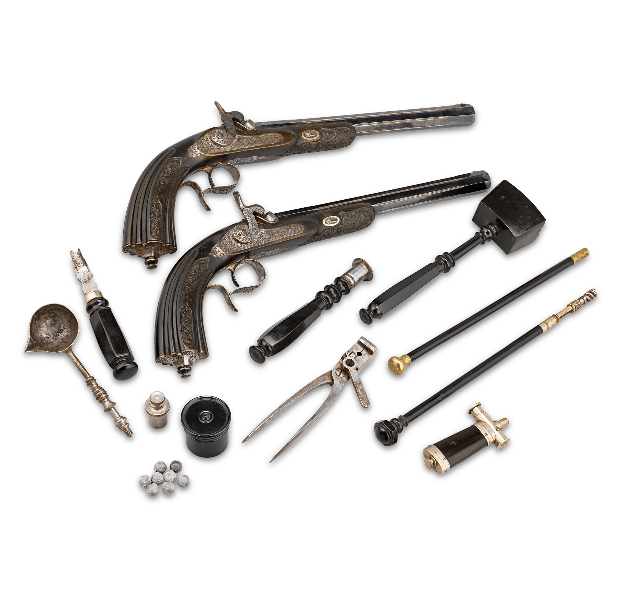 First Prize Set of Percussion Pistols by H. Tourey of Liège