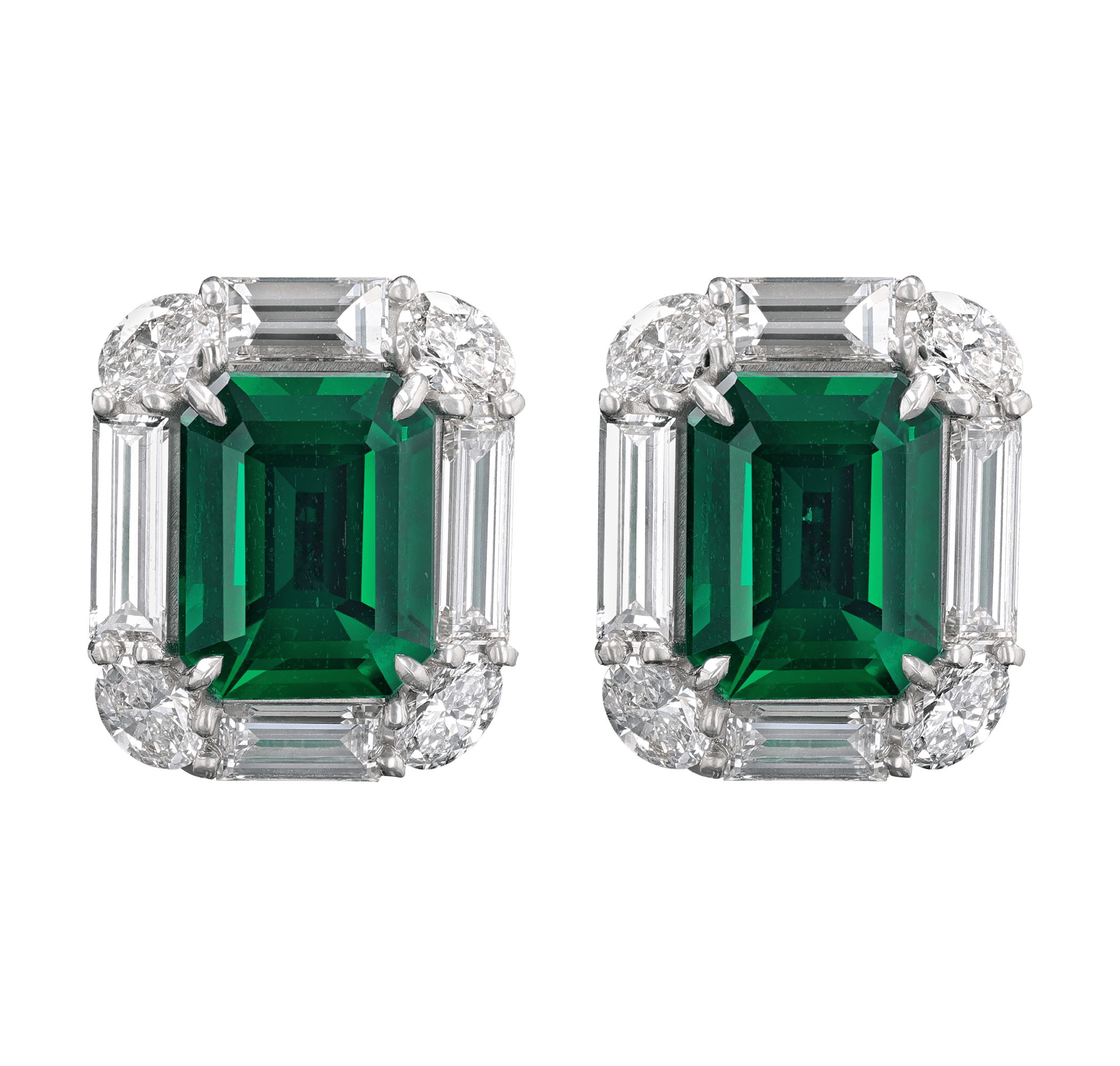 Zambian Emerald and Diamond Earrings, 5.52 Carats