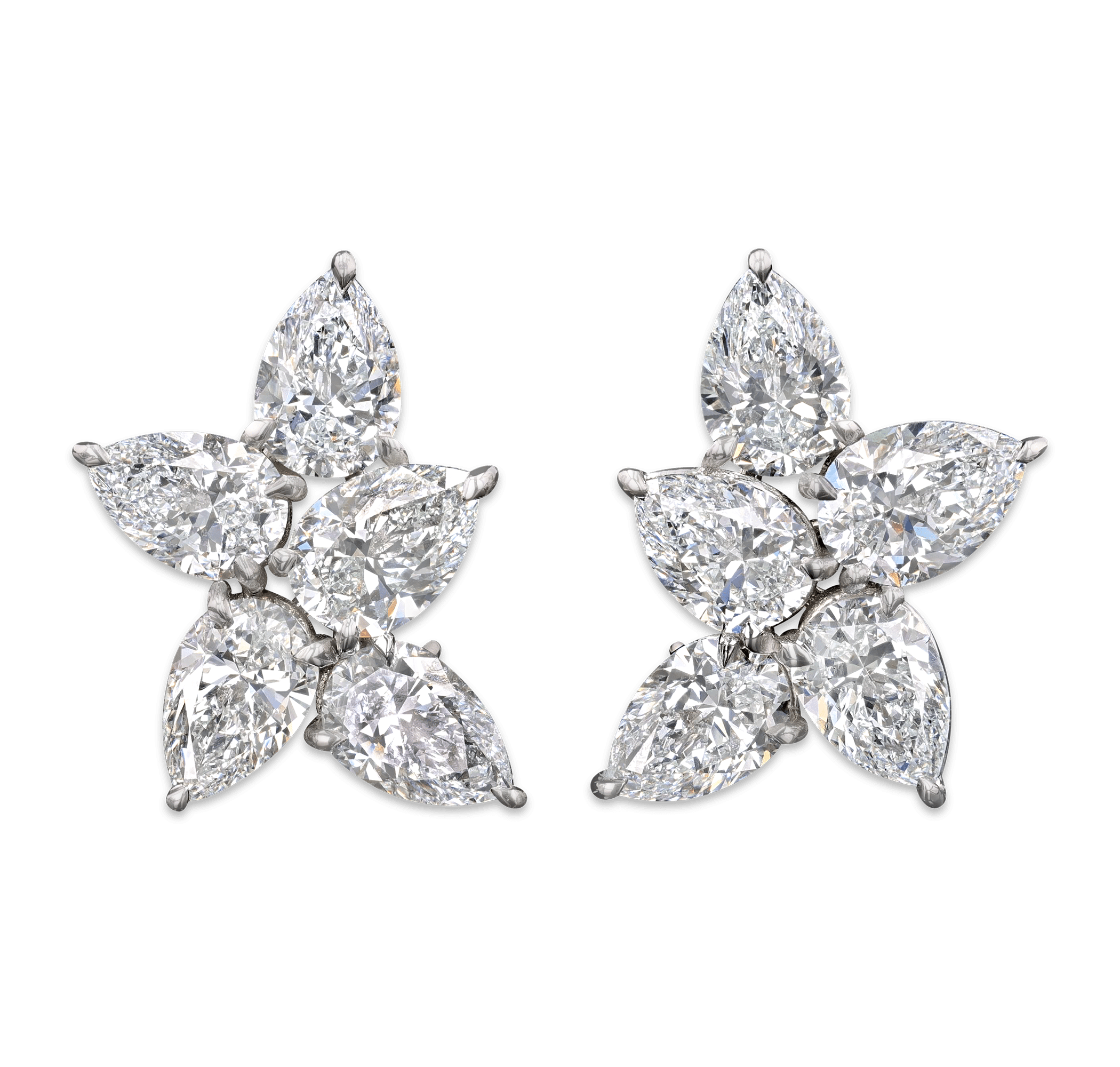 Pear Shaped Diamond Cluster Earrings, 7.34 Carats