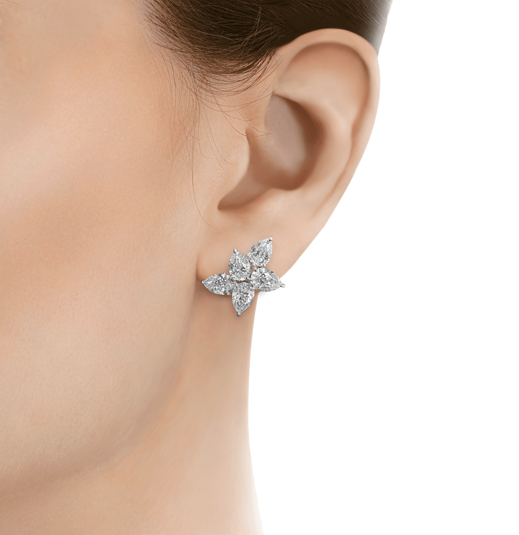 Pear Shaped Diamond Cluster Earrings, 7.34 Carats