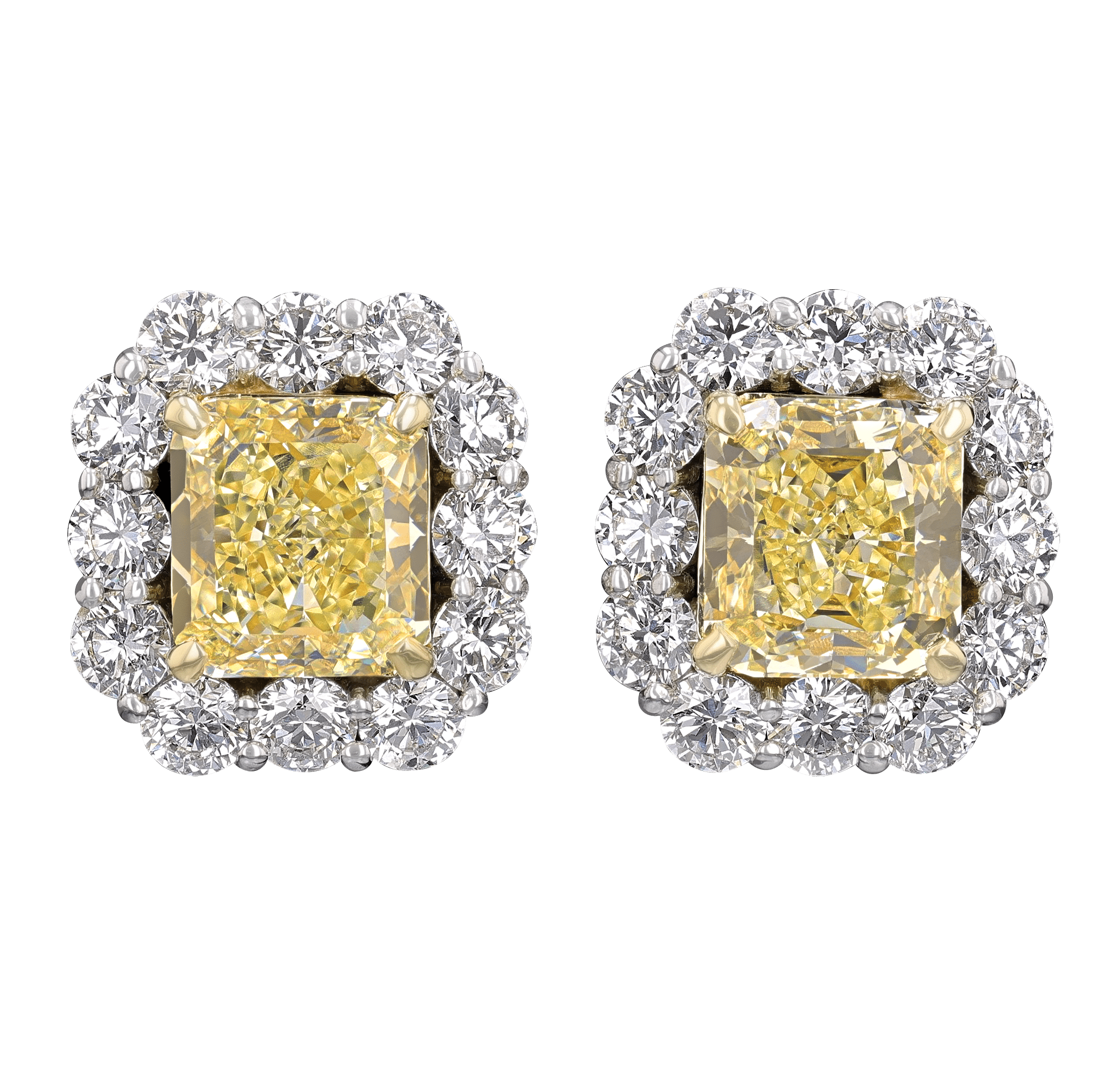 Natural Fancy Light Yellow Diamond Earrings, 6.98 Carats