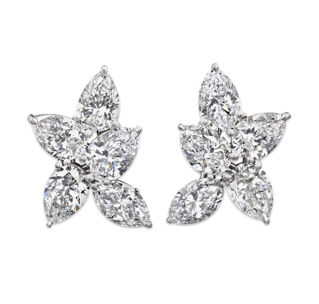 Marquise and Pear Diamond Cluster Earrings, 9.70 Carats